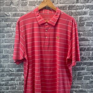 B. Draddy 
Coral and‎ white  Striped Men's Polo Shirt